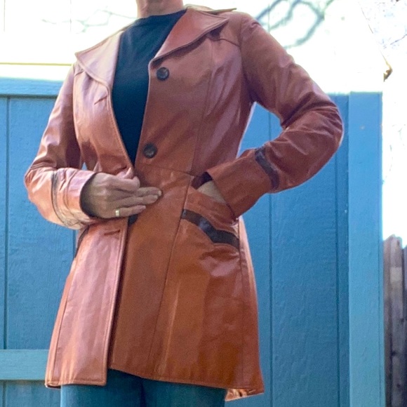 Vintage 60s Ms. Pioneer leather and snakeskin jacket, orange brown, pockets, Sm - Picture 7 of 16